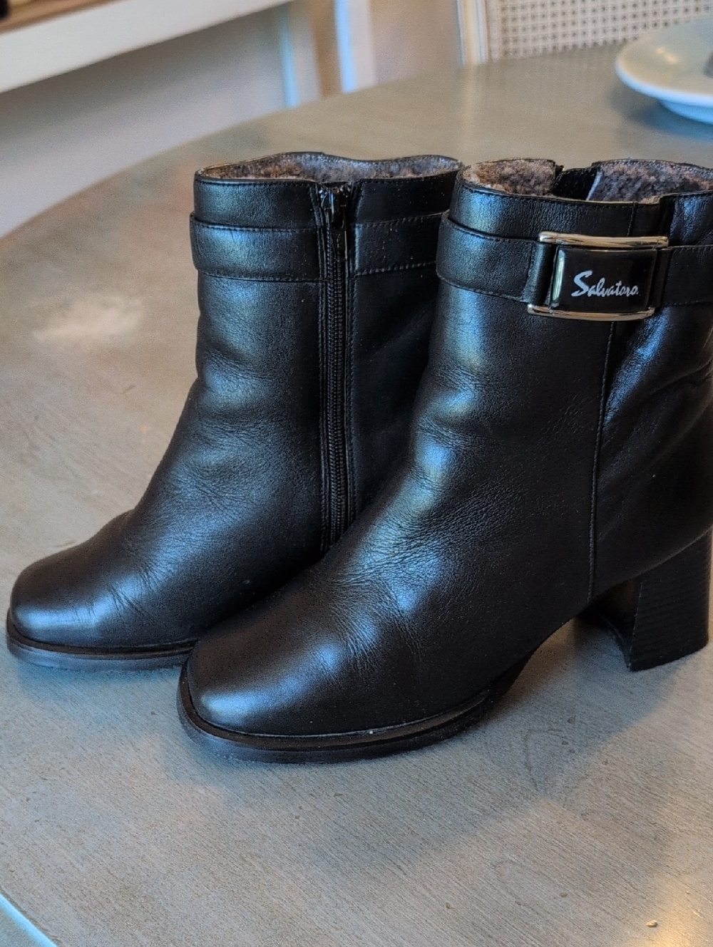 Salvatoro Black Leather Ankle Booties with Buckle Detail- Fully lined